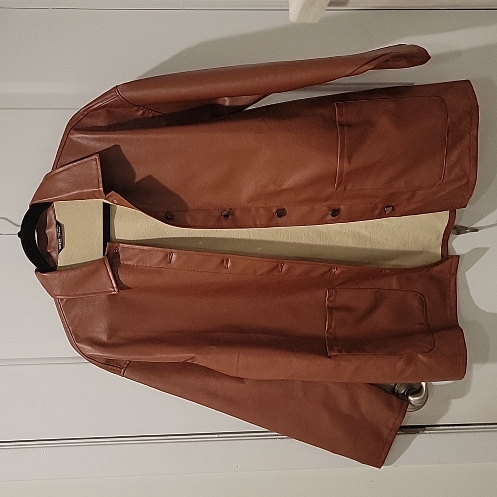 SHEIN Faux Leather Jacket - Cognac Brown Oversized Shacket - XS - Picture 2 of 9